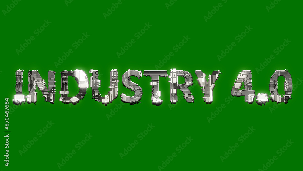 Poster industrial style cybernetical text on green screen backdrop, isolated - object 3d rendering
