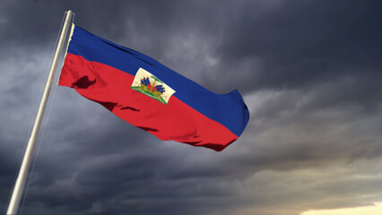 pretty Haiti flag on heavy dark clouds backdrop - abstract 3D rendering