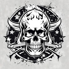 A vector style illustration of a mean looking skull logo 