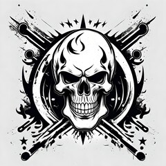 A vector style illustration of a mean looking skull logo with flames