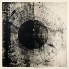 an old black and white image of a cd on top of a white background, monotype/monoprint, engraved line-work, plasticien