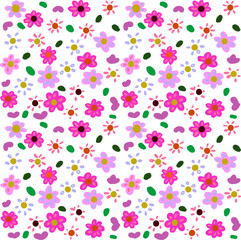 seamless floral pattern, pink flower line art hand drawn pattern background