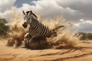 Fototapeta na wymiar Zebra Dust Storm - a zebra run and creating a dust storm