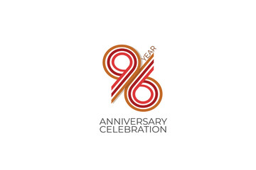 96th, 96 years, 96 year anniversary with retro style in 3 colors, red, pink and brown on white background for invitation card, poster, internet, design, poster, greeting cards, event - vector