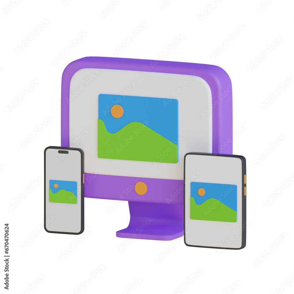 Poster 3d model of colored responsive design. colored responsive design in 3d. 3d illustration, 3d element,