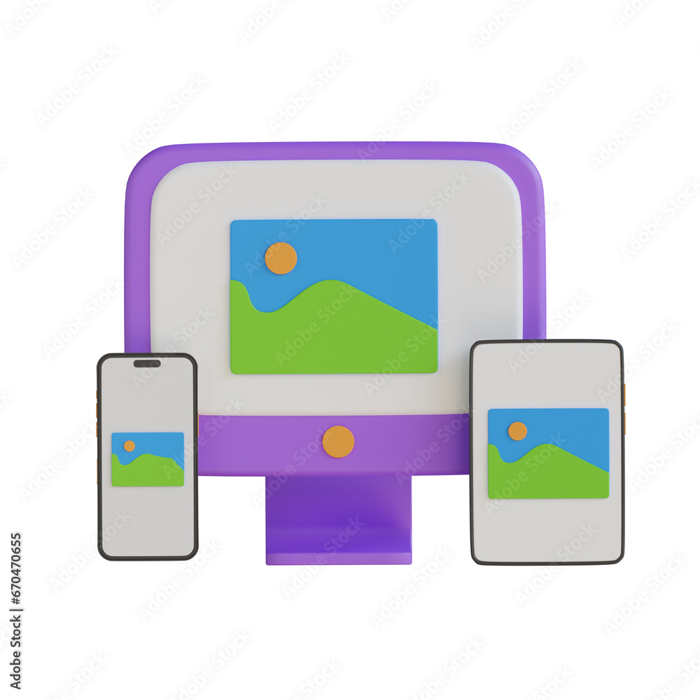 Poster 3d model of colored responsive design. colored responsive design in 3d. 3d illustration, 3d element,