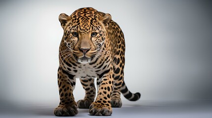 portrait of a leopard. Leopard isolated on white background with shadow. Leopard looking straight into the camera. Leopard isolated. Leopard. African wildlife