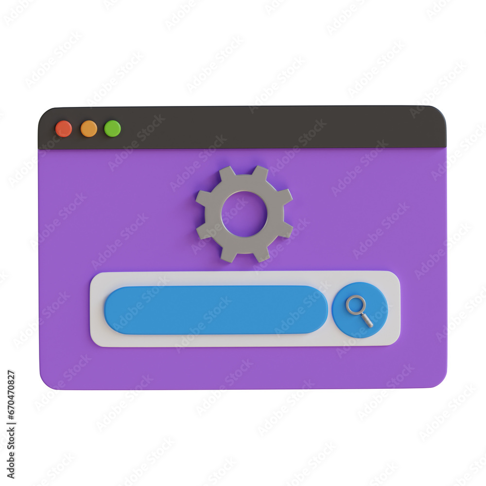 Poster 3d model of search engine in purple. purple search engine design in 3d. 3d illustration, 3d element,