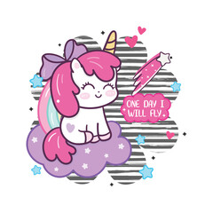 Cute Unicorn Cartoon Design For Kids T-shirts And Other Uses
