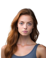 Fototapeta premium close-up of a woman, red hair, tank top, transparent background