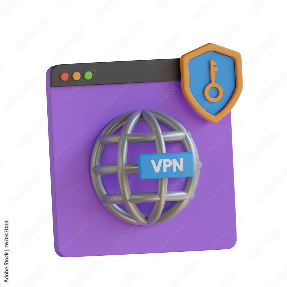 Poster 3d model of secure vpn in purple. purple secure vpn design in 3d. 3d illustration, 3d element, 3d re