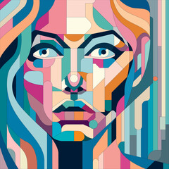 Mosaic portrait of a woman in the style of geometric figures for advertising banners, leaflets, posters, etc.