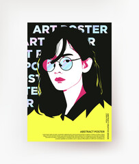Creative poster. The girl with glasses. Space for text.