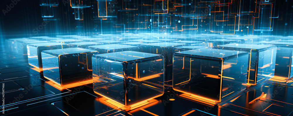 Fototapete abstract computer architecture. high tech, data and artificial intelligence concept.