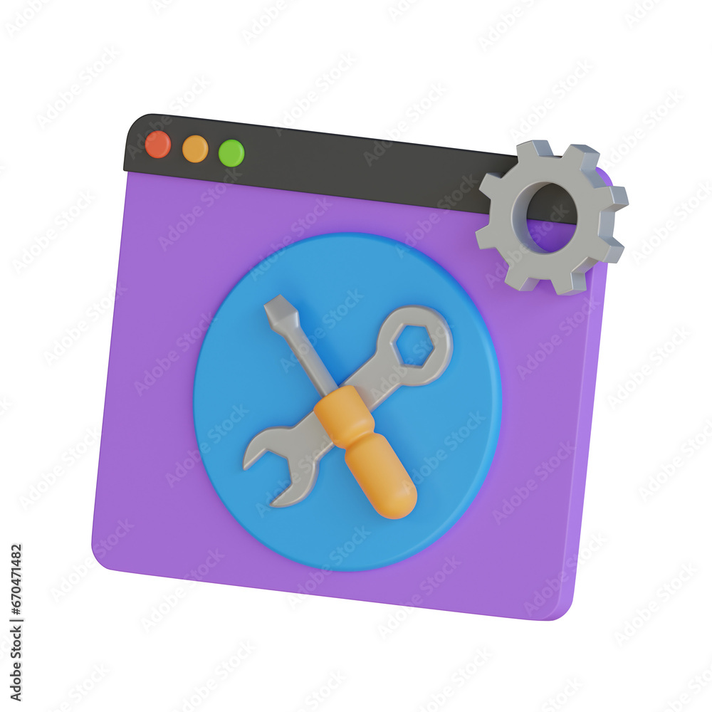 Poster 3d model of maintenance in purple. purple maintenance design in 3d. 3d illustration, 3d element, 3d 