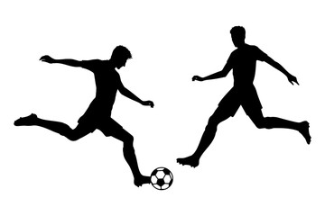 Fototapeta na wymiar Two soccer players silhouette in action. Vector illustration