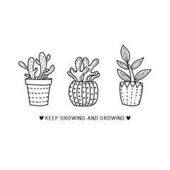 Keep Growing And Growing, Lovely Plant Clip Art Illustration, Inspirational Typography Design