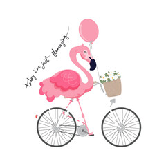 Today I'm Just Flamazing, Beautiful Pink Flamingo Floral Illustration With Lovely Cycle And Slogan