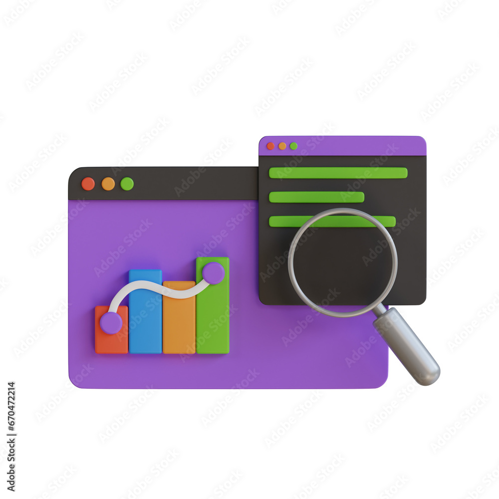 Poster 3d model of seo analysis. seo analysis design in 3d. 3d illustration, 3d element, 3d rendering. 3d v
