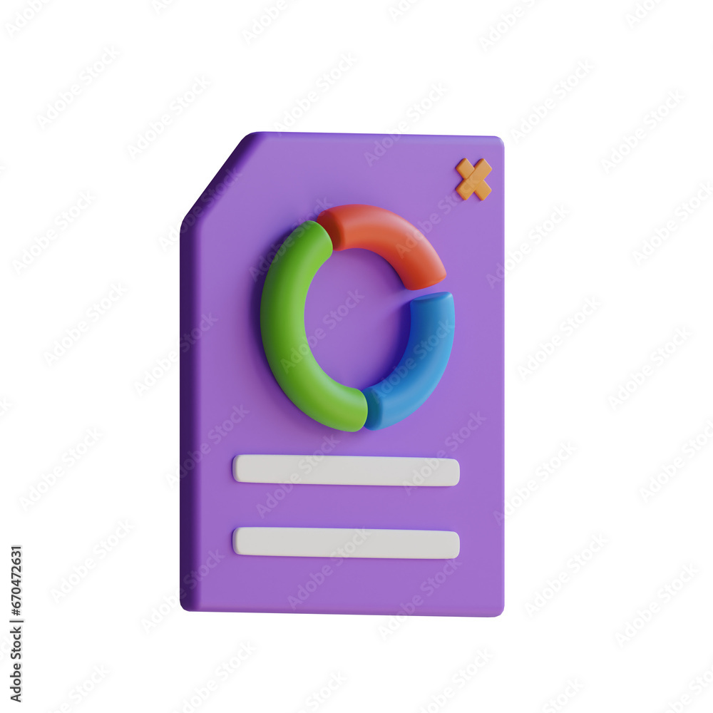 Poster 3d model of purple analysis report. purple analysis report design in 3d. 3d illustration, 3d element