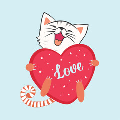 Lovely Cat Illustration, Cute Cartoon Cat T-shirt and Sticker Design