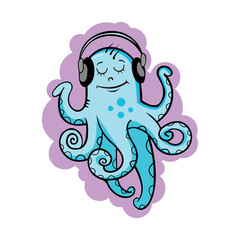 Funny Octopus Cartoon Illustration, Octopus T-shirt Design For Kids, Octopus Sticker