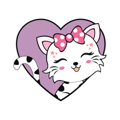 Lovely Cat Illustration, Cute Cartoon Cat T-shirt and Sticker Design