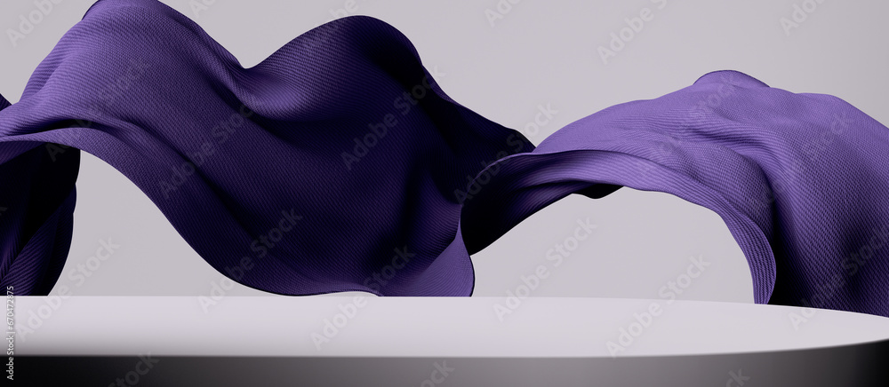 Poster fashion product display abstract background with fabric design element 3d rendering, minimal object 