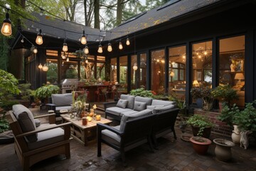 Fototapeta na wymiar Cozy backyard patio with comfortable outdoor seating, Generative AI