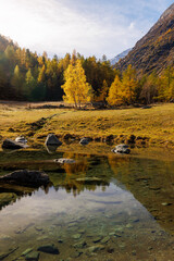 mountain lake in Saas Almagell in autumn