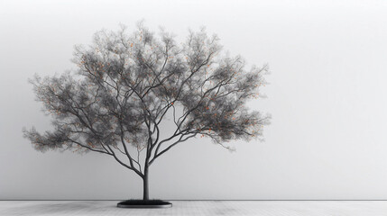 An Isolated Tree in a Clean White Room With Copy Space