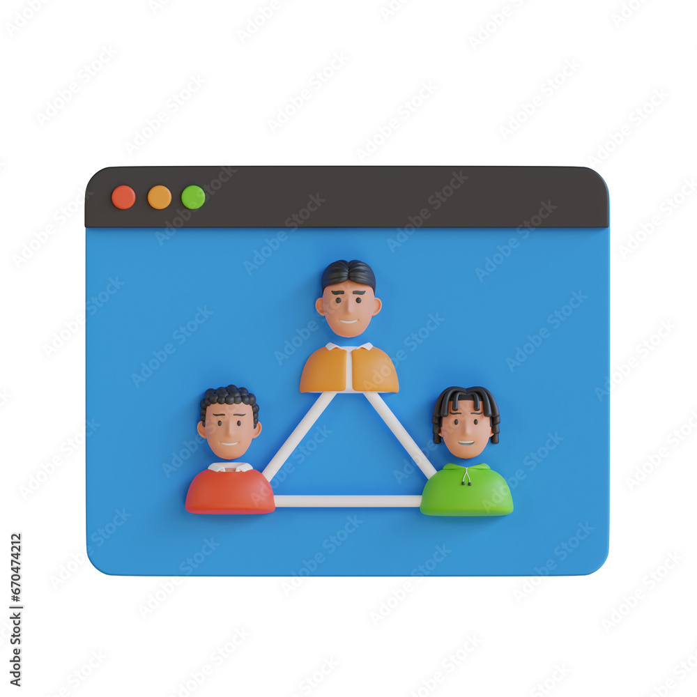 Poster 3d model of blue online community with an attractive interface for user interaction. 3d illustration