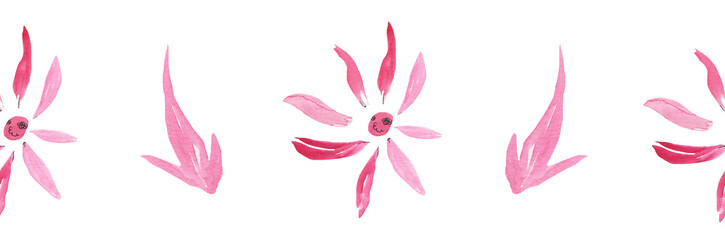 Naklejka premium Floral pattern with rose flowers. Watercolor seamless border for floral background, textile or horizontal wallpapers. Isolated illustration of design elements.