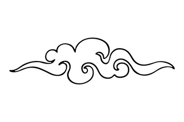 Chinese cloud outline ornament isolated on white. Black line sketch in hand drawn style. Vector pattern for cloudy sky or sea ​​foam illustration, oriental traditional decorative design, print.