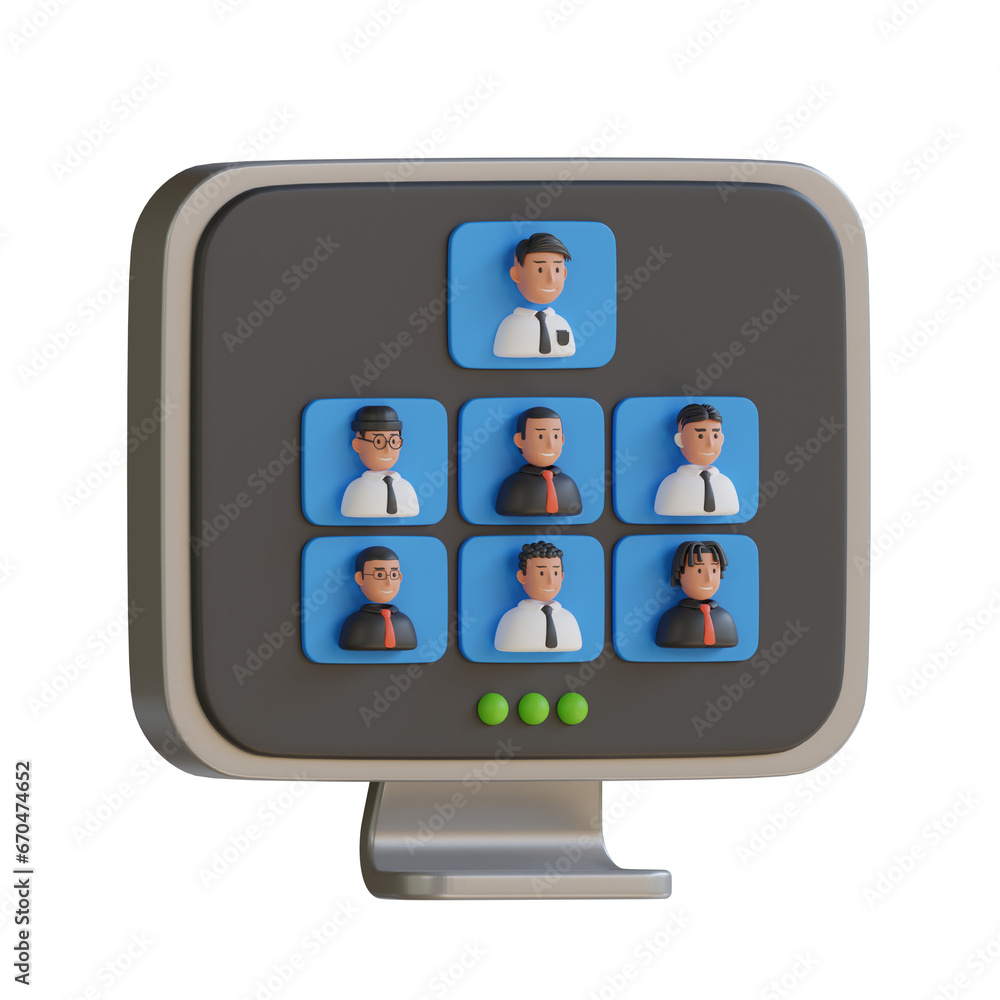 Poster 3d model of online meeting with clear screen display for more productive collaboration. 3d illustrat
