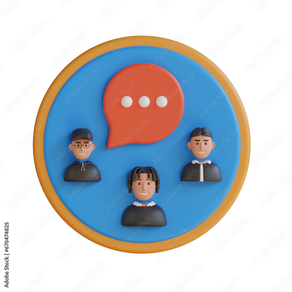 Poster 3d model of group chat with user-friendly interface for easy group conversations. 3d illustration, 3