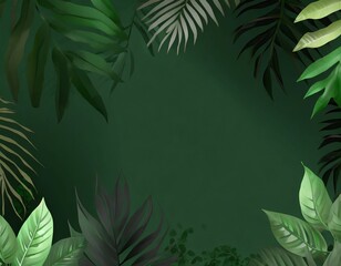 green jungle background illustration with green leaves and blank copy space