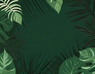 green jungle background illustration with green leaves and blank copy space - 670474819