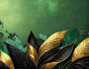 green autumn background illustration with golden leaves and blank copy space - 670474828