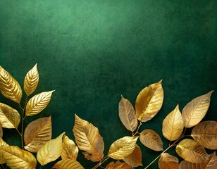 green autumn background illustration with golden leaves and blank copy space - 670474839