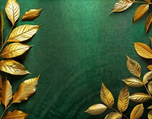green autumn background illustration with golden leaves and blank copy space - 670474842