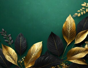 green autumn background illustration with golden leaves and blank copy space - 670474855