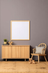 Naklejka premium Mockup frame in children bedroom with wicker furniture, Copy space. AI Generative