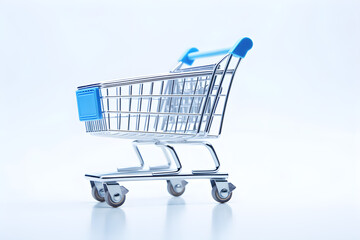 Empty blue shopping cart isolated on white background