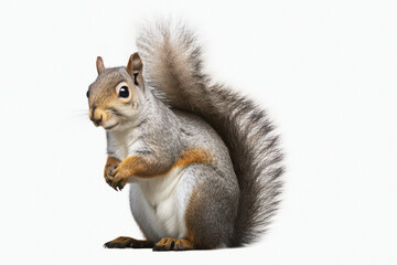 Fototapeta premium Gray squirrel Sciurus carolinensis cut out, grey squirrel Sciurus carolinensis isolated on a white background