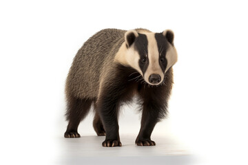 Obraz premium Eurasian badger Meles meles cut out and isolated on a white background, European badger UK