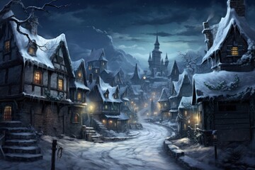 Glistening Snowy Village.