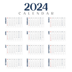 Unique style 2024 new year English calendar template design vector