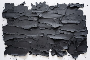 several pieces of black torn torn paper on the white background, dark indigo and dark gray, horizontal stripes, eye-catching