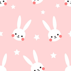 seamless pattern with rabbit bunny and star on pink background vector.